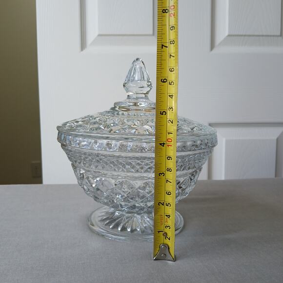 Anchor Hocking Wexford Cut Glass Footed Candy Dish with Lid vintage MCM - Picture 12 of 12